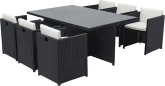 Concept Usine Sal&oacute;n de jard&iacute;n encastrable 6 personas de resina trenzada negro/blanco