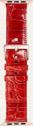 Abas Mens Apple Watch Alligator Watch Strap, Rose Gold Finish