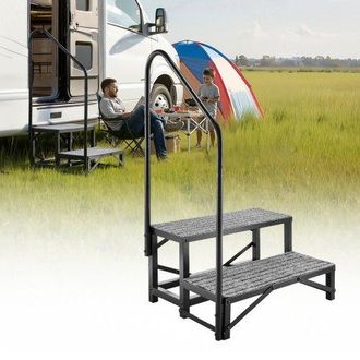 OEM Escalera Para Autocaravana De 2 Pelda&ntilde;os, Escalera Con Pasamanos Carga De 299,38 Kg, Con Alfombrilla Antideslizante, Para Personas Mayores Y Mascotas,