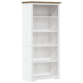Berkfield Home Bookcase BODO Brown 80x38x180 cm Solid Wood Pine 5-Tier in White | Size: 80 x 38 x 180 cm