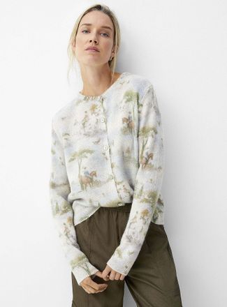 Contemporaine Womens Kitschy print knit Cardigan Sweater