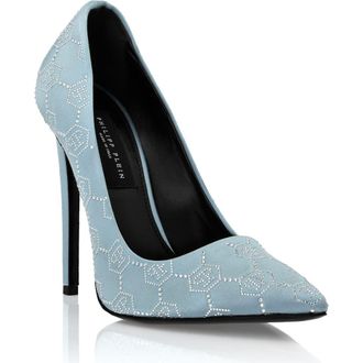 Philipp Plein Satin Decollete Hi-Heels Monogram Strass Women in Lightblue at Nordstrom, Size 38