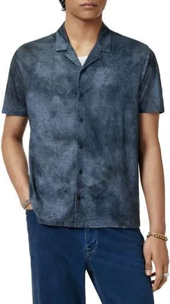 John Varvatos Agosta Burnout Effect Linen Camp Shirt in Steel Blue at Nordstrom Rack, Size Xx-Large