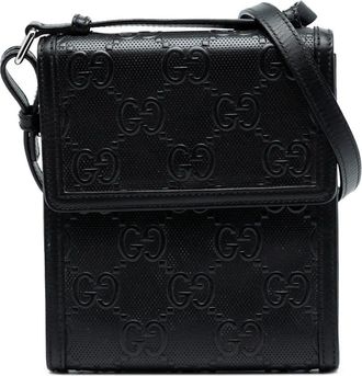 Gucci Borsa a tracolla GG in pelle goffrata con battente 2016-2025 - Nero