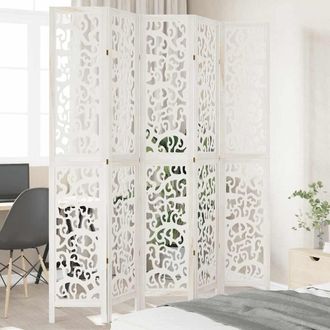 vidaXL Vidaxl - Biombo Separador De 5 Paneles Madera Maciza Paulownia Blanco