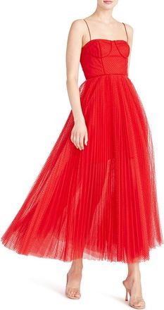 Monique Lhuillier Sleeveless Tulle Maxi Dress in Poppy Red at Nordstrom, Size 4