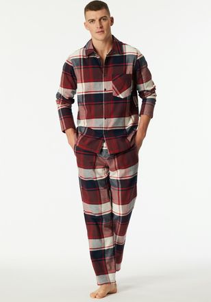Schiesser Schlafanzug SCHIESSER Selected Premium Warming, Herren, Gr. 54, burgund, Flanell, Obermaterial: 100% Baumwolle, bequem lang, V-Ausschnitt, Homewear-Se