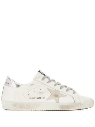 Golden Goose Leather Sneakers In White With Silver Details