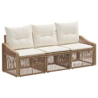 vidaXL Conjunto De Sof&aacute;s De Jard&iacute;n 3 Pcs Beige Rat&aacute;n Sint&eacute;tico Vidaxl