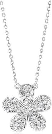 Suzy Levian Pavé Cubic Zirconia Flower Pendant Necklace in White at Nordstrom Rack, Size 18