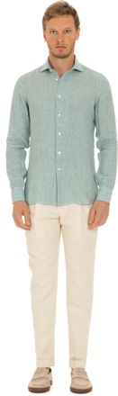 Borriello Solid Delav&egrave; Linen Tailored Shirt