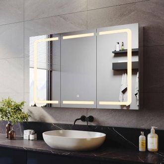 Elegant Lighting Elegant - Stainless Steel Bathroom led Mirror Cabinet, 3-Door Large Capacity Mirror Cabinet with led Lights and Shaver Socket, 3 Lights Changing