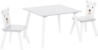 Beliani Conjunto De Mesa Y Sillas Infantiles 2 Plazas Motivo Animal De Mdf Con Patas De Madera De Pino Sala De Juegos Blanco Mimili