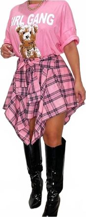 Beston Tie Me Up Plaid Skirt In Pink