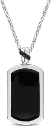 Amour Black Diamond Accent Hexagon Enamel Pendant with Chain in Black Rhodium Silver - 22 in