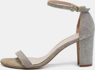 Stuart Weitzman Grey Lurex Fabric Ankle Strap Sandals