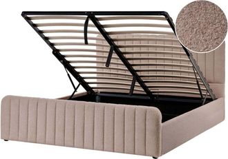 Beliani Ottoman Bed Taupe Boucle EU King Size 5ft3 Tufted Headboard Metal Legs Modern Design LUNAN