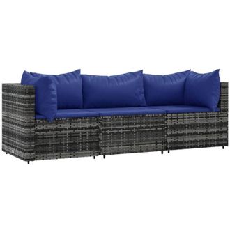vidaXL Set De Muebles De Jard&iacute;n 3 Pzas Y Cojines Rat&aacute;n Sint&eacute;tico Gris Vidaxl