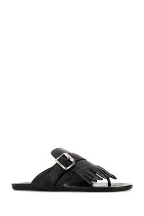 Prada Womens Black Leather Shuffle Thong Slippers Nero Calfleather Flat Shoes