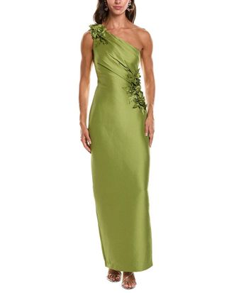 Badgley Mischka One Shoulder Flower Gown
