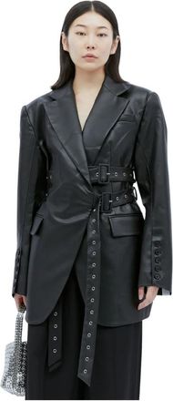 Rokh Triple Belt Kunstleer Blazer - Dames - Blazers - Zwart - XS - Leer - Jassen