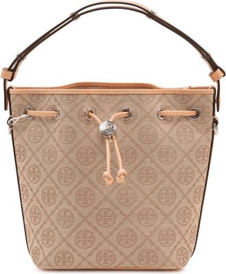 Tory Burch Monogram Bucket Bag - Dames - Handtassen - Bruin - ONE Size - Linnen - Tassen