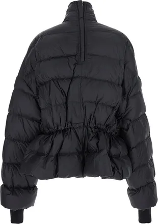 Rick Owens Womens Black Down Jacket With Drawstring Waist Nylon Puffer