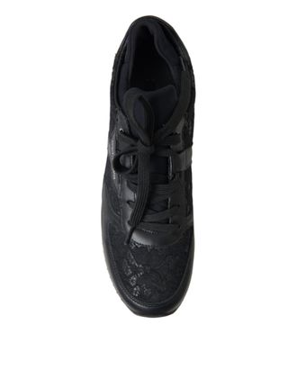Dolce & Gabbana Womens Black Floral Lace Leather Sneakers Shoes Elastane