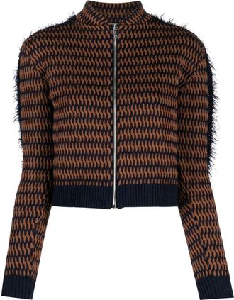 Durazzi Milano cropped patterned-jacquard jacket - women - Merino/Polypropylene/Polyamide - L - Brown