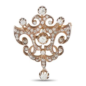 Luxury Bazaar Antique 18K Rose Gold and Silver 1.85ct Diamond Brooch MF07-080326