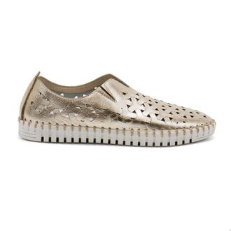 Eric Michael Womens Inez Leather Slip-On Flat Comfort Shoes In Gold