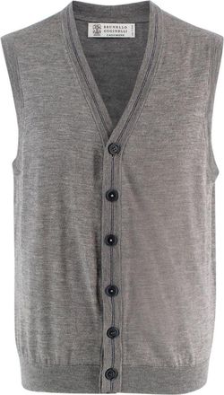 Brunello Cucinelli Grey Cashmere Blend Sweater Vest Size L