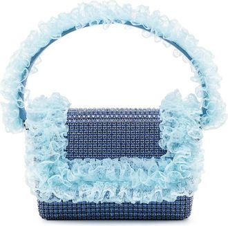 Self Portrait Borsa tote con cristalli e finitura in pizzo - Blu