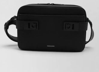 Ferragamo textured shoulder bag adjustable strap front pocket