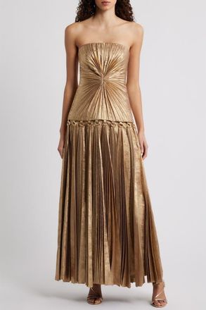 Acler Fintry Metallic Pleated Maxi Dress in Gold at Nordstrom, Size 10