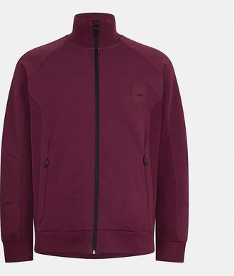 HUGO BOSS Mens Zipped Pocket Funnel Neck Raglan Sleeve Sweatshirt - Red - Size: 40/Regular