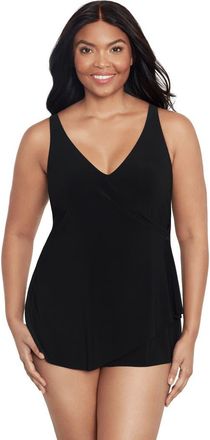 Trimshaper Lola Surplice V-Neck Swimdress in Black at Nordstrom, Size 10
