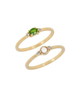 Tiramisu 14K Plated 0.39 Ct. Tw. Gemstone & 3X3mm Pearl Ring Set