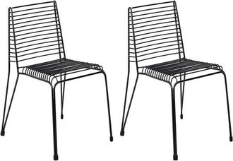 Beliani Set of 2 Garden Chairs Black Steel Frame Stackable Outdoor Patio Modern CHIEVE