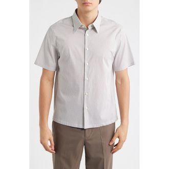 Theory Irving Short Sleeve Stretch Cotton Button-Up Shirt in Morel Multi at Nordstrom, Size Xx-Large