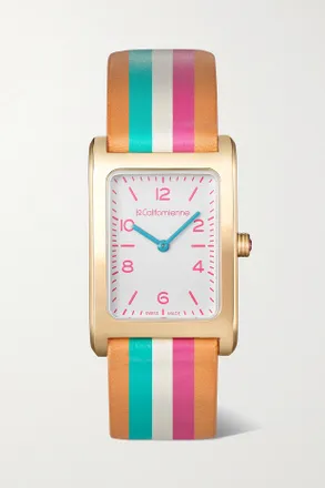 La Californienne Orologio 24 Mm Placcato Oro Con Cinturino In Pelle A Righe Daybreak