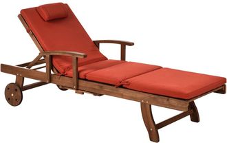 Beliani Tumbona con coj&iacute;n Madera de acacia Rojo