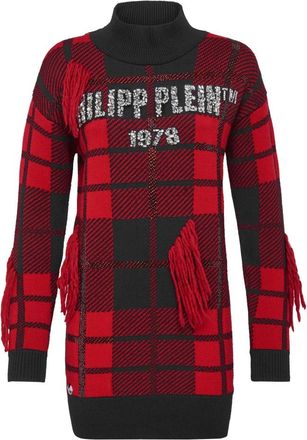 Philipp Plein Pullover Ronde Hals SS Tartan - Dames - Kleedjes - Rood - S - Wol - Kleedjes
