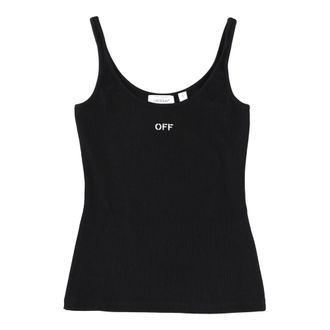 Off-white Sleeveless Tops, female, Black, Size: 2XS Off Stamp Ribbed Tank Top
