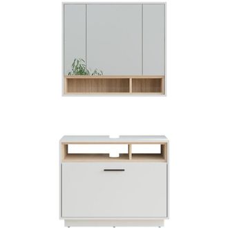 Vicco Set di mobili da bagno Beatrice, Bianco/Sonoma, 2 parti
