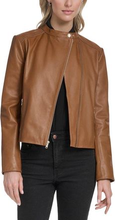 Cole Haan Stand Collar Leather Racer Jacket