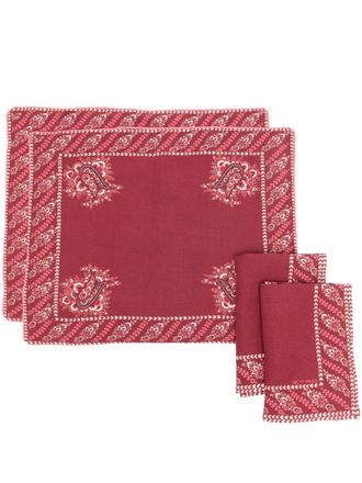 Etro Twee katoenen placemats en servetten - Rood