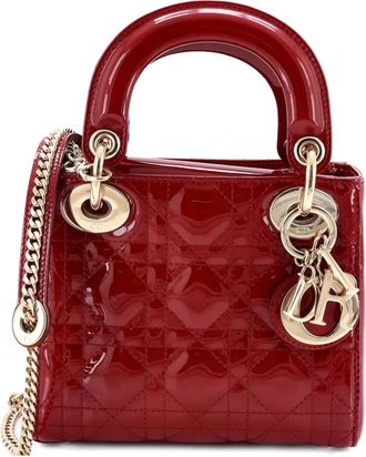 Dior Lady Dior Chain Bag Cannage Quilt Patent Mini satchel - Rosso