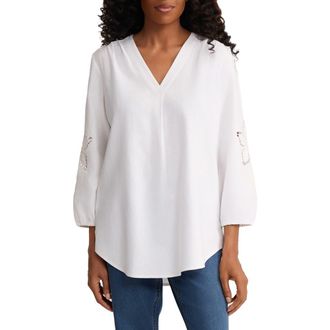 Jones New York Embroidered Pleat Front Tunic in Natural White at Nordstrom, Size X-Small