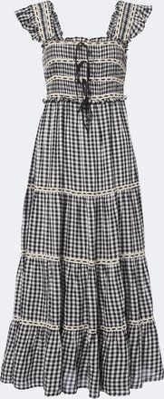 Rixo Chandra checked tiered cotton midi dress